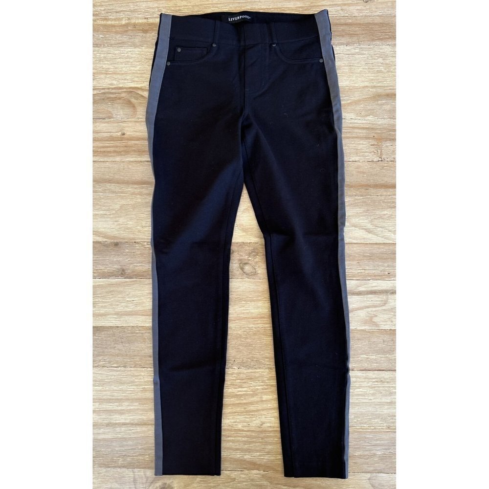Liverpool Ponte Knit Ankle Jeggings Magnet Black Tuxedo Stripe Size 2/26